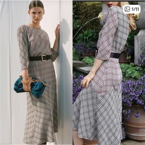 Zara Black and White Plaid Midi Dress